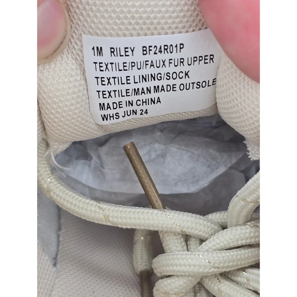 BCBG Girls Riley Sneakers Kids Size 1M Off White Faux Shearling - New